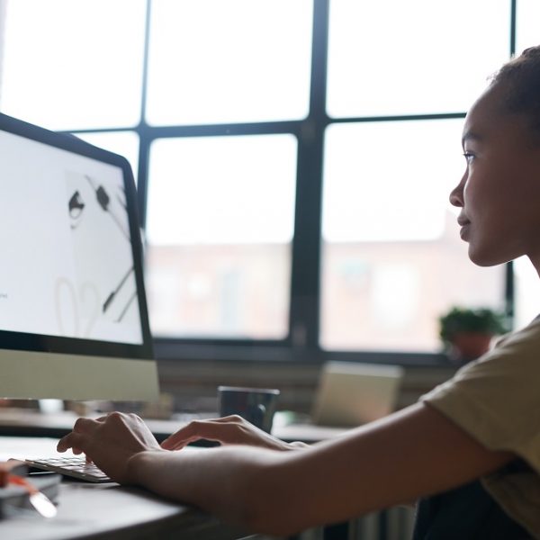 woman using computer