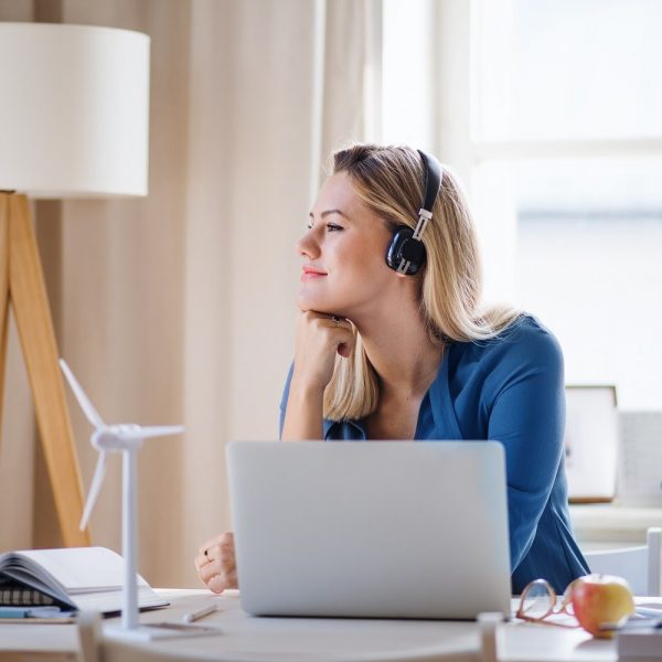 woman with headphones