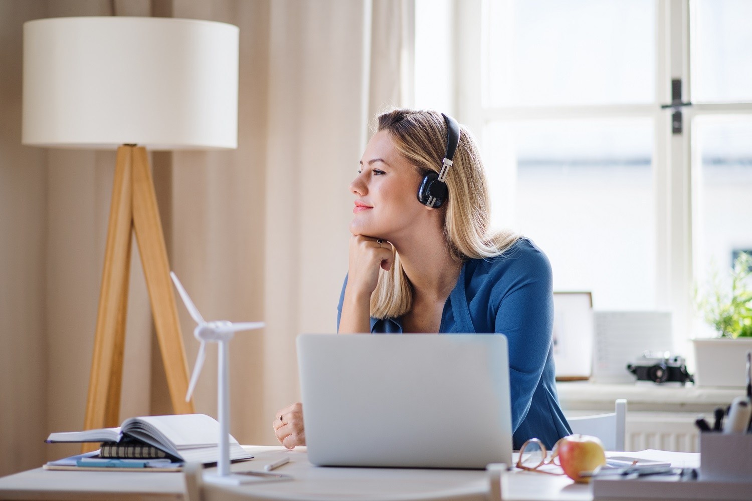 woman with headphones