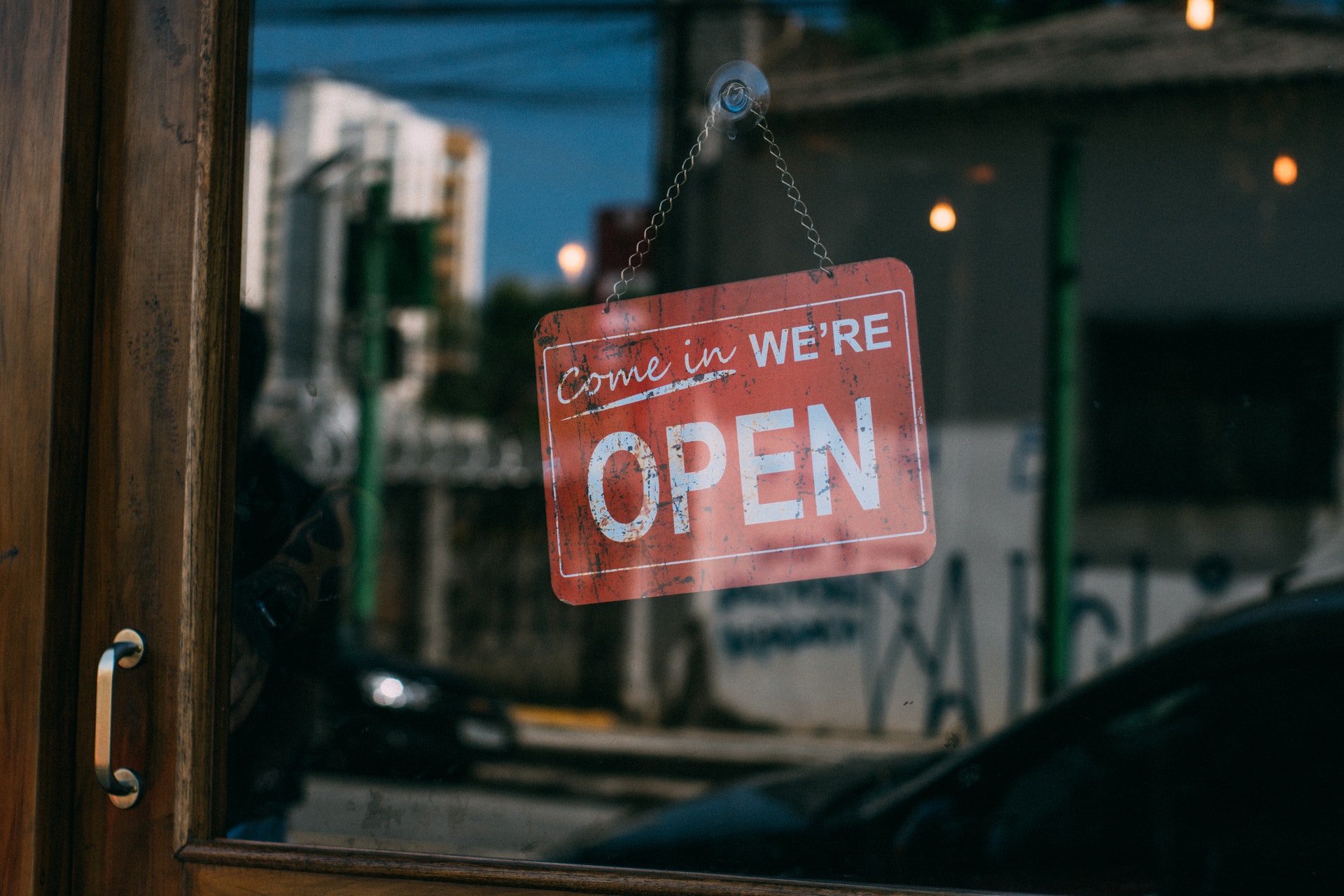 A storefront with the sign