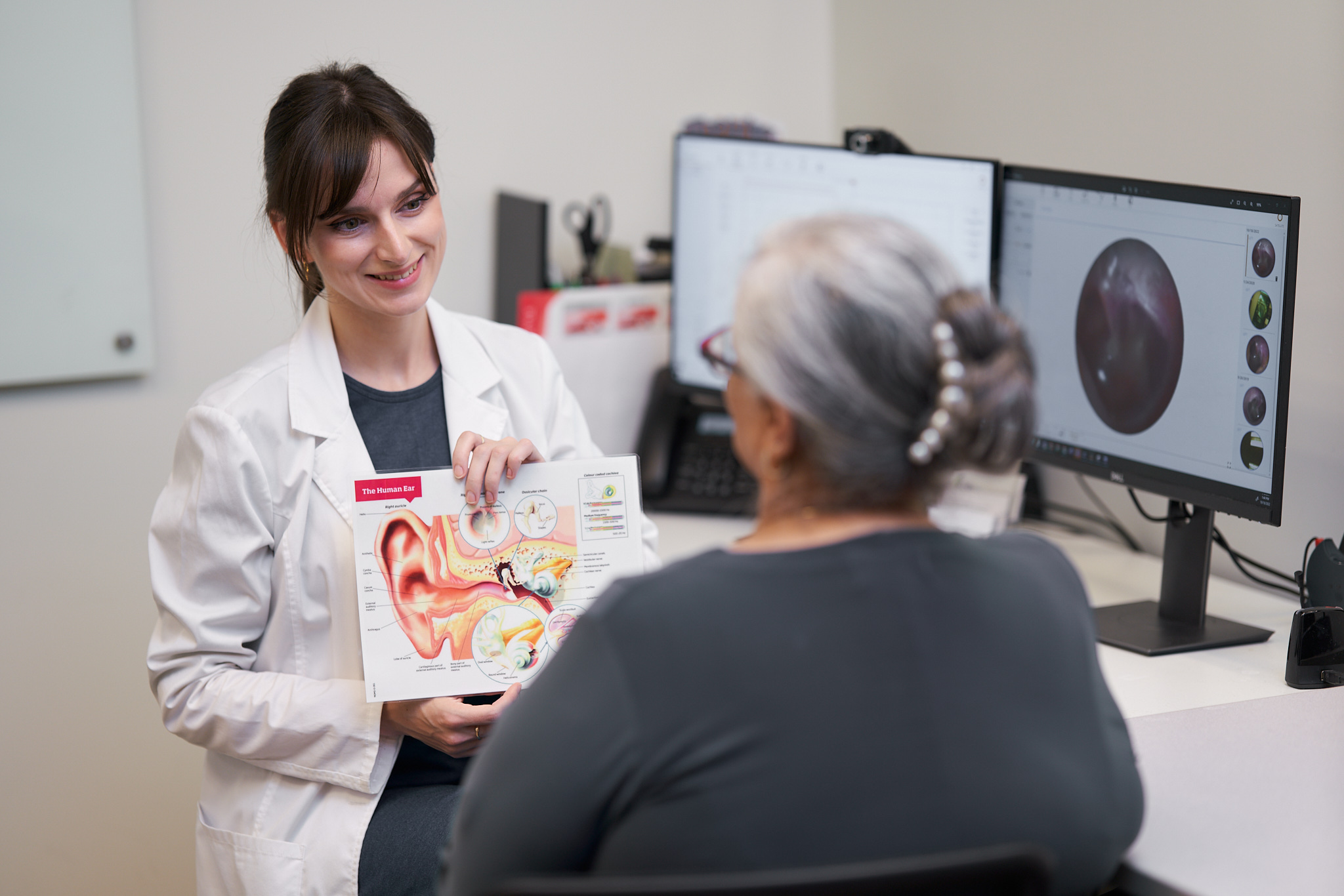 Heather Ritchie, Neil Squire Hearing Solutions Audiologist, working with a client