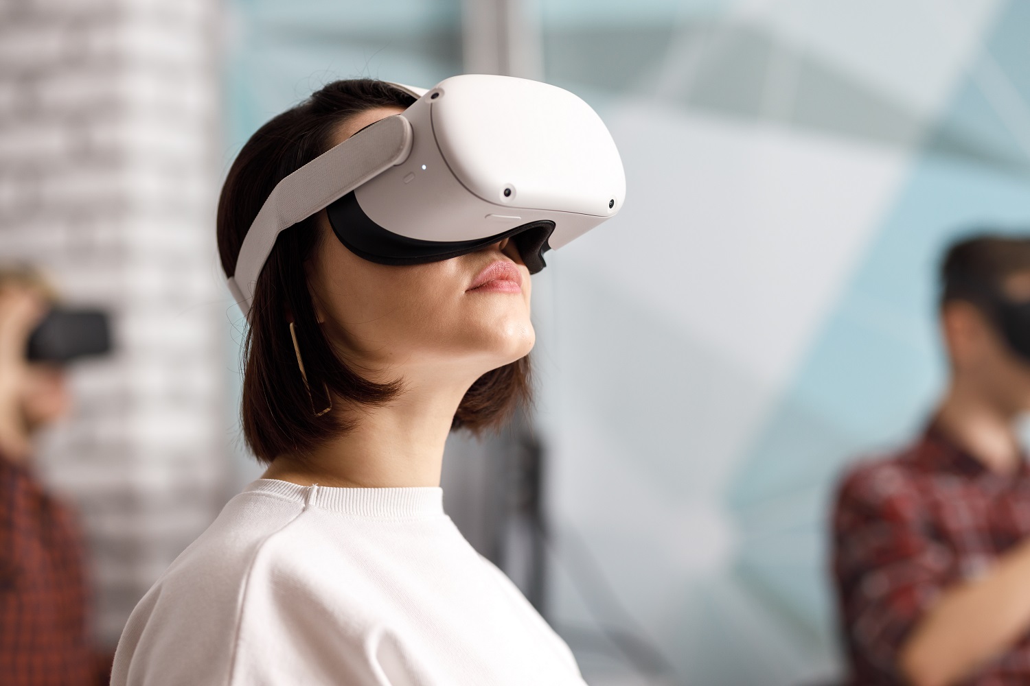 a woman wearing a VR headset