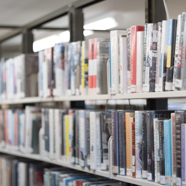 rows of books in a library