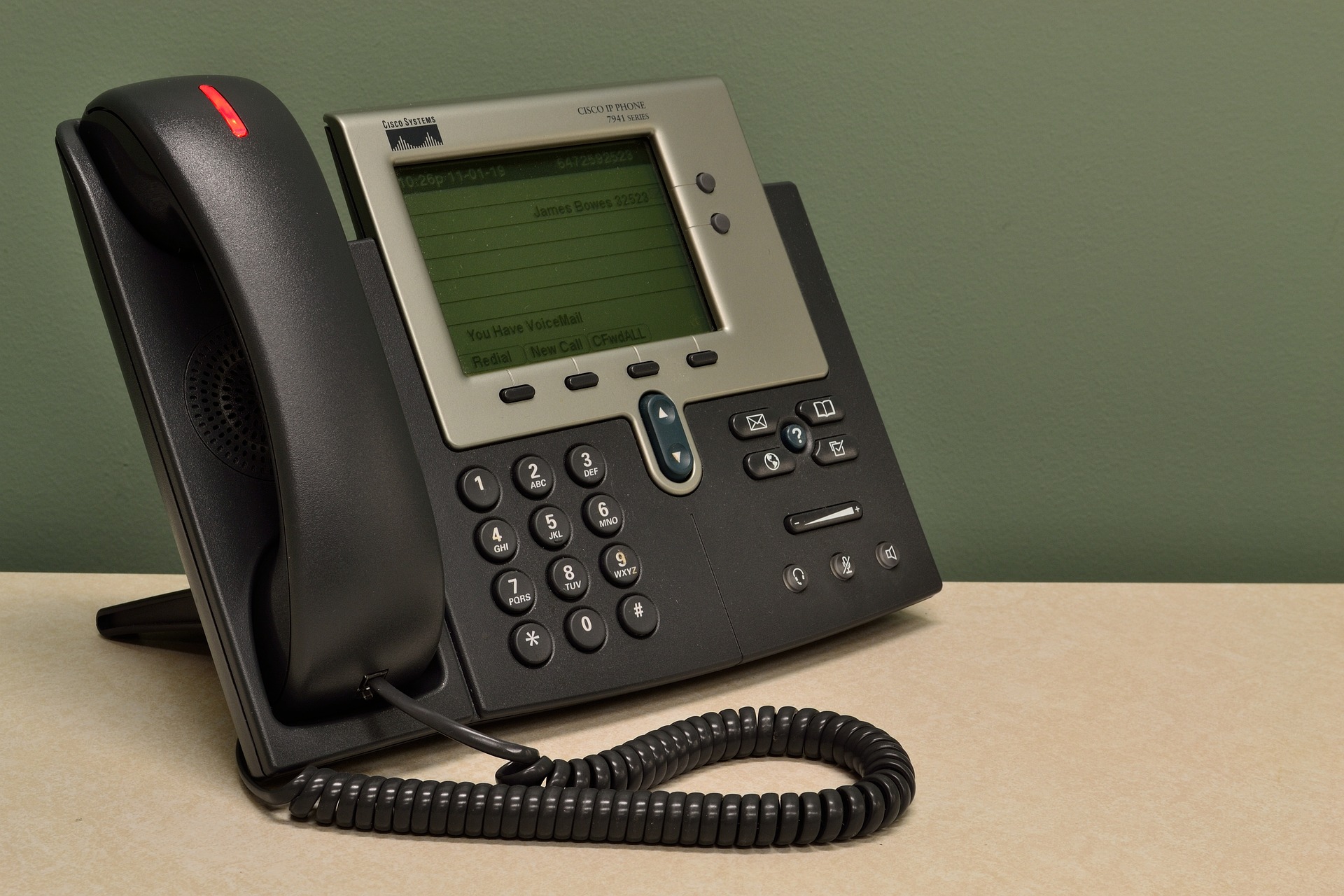 A landline phone in an office.