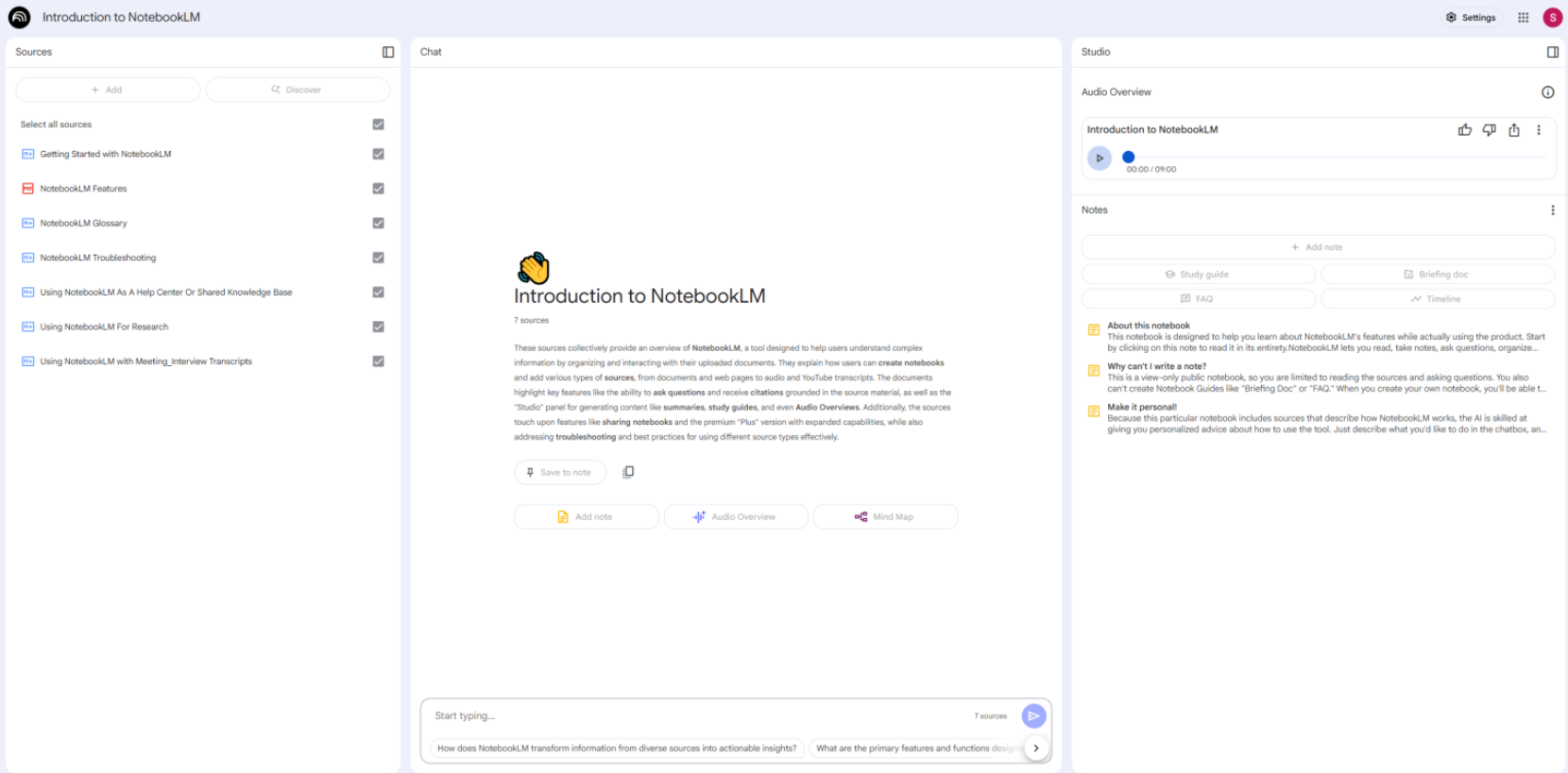 A screenshot of NotebookLM.
