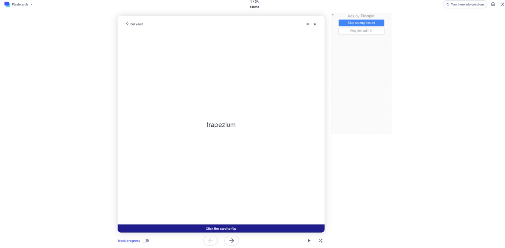 An screenshot of Quizlet in use.