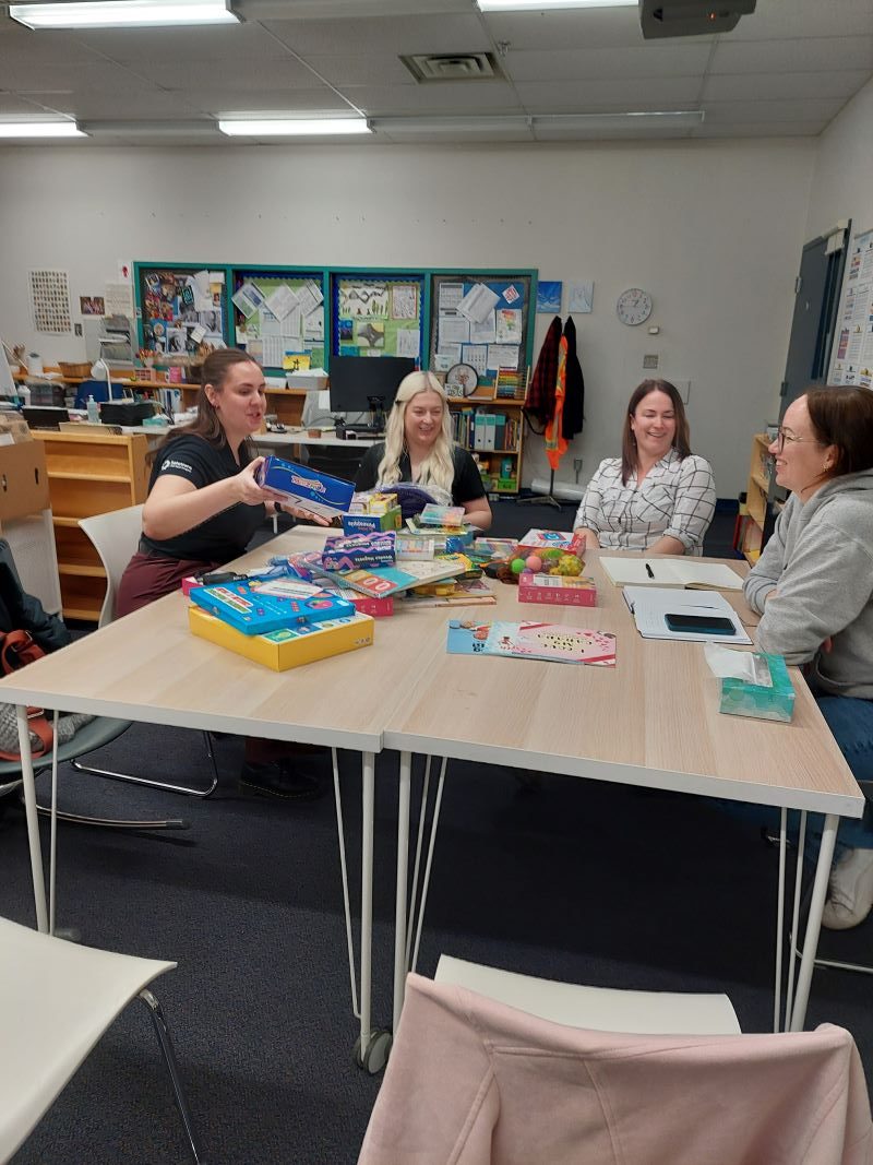 Amanda and Chelsea demonstrating items in the kit to Yellowknife school staff.