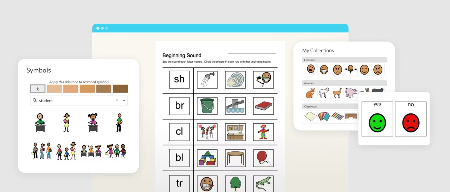 A screenshot of the SymbolStix app, showing multiple visual symbols a user can choose from.